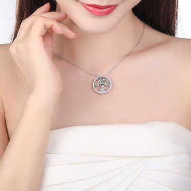 Tree of Life Silver-Plated Pendant with Cubic Zirconia Crystals